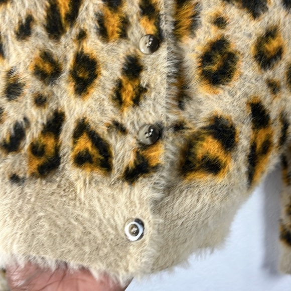 Forever 21 Animal Print Tan Black Orange Cardigan  Mob Wife Size S Button Down - Picture 6 of 8